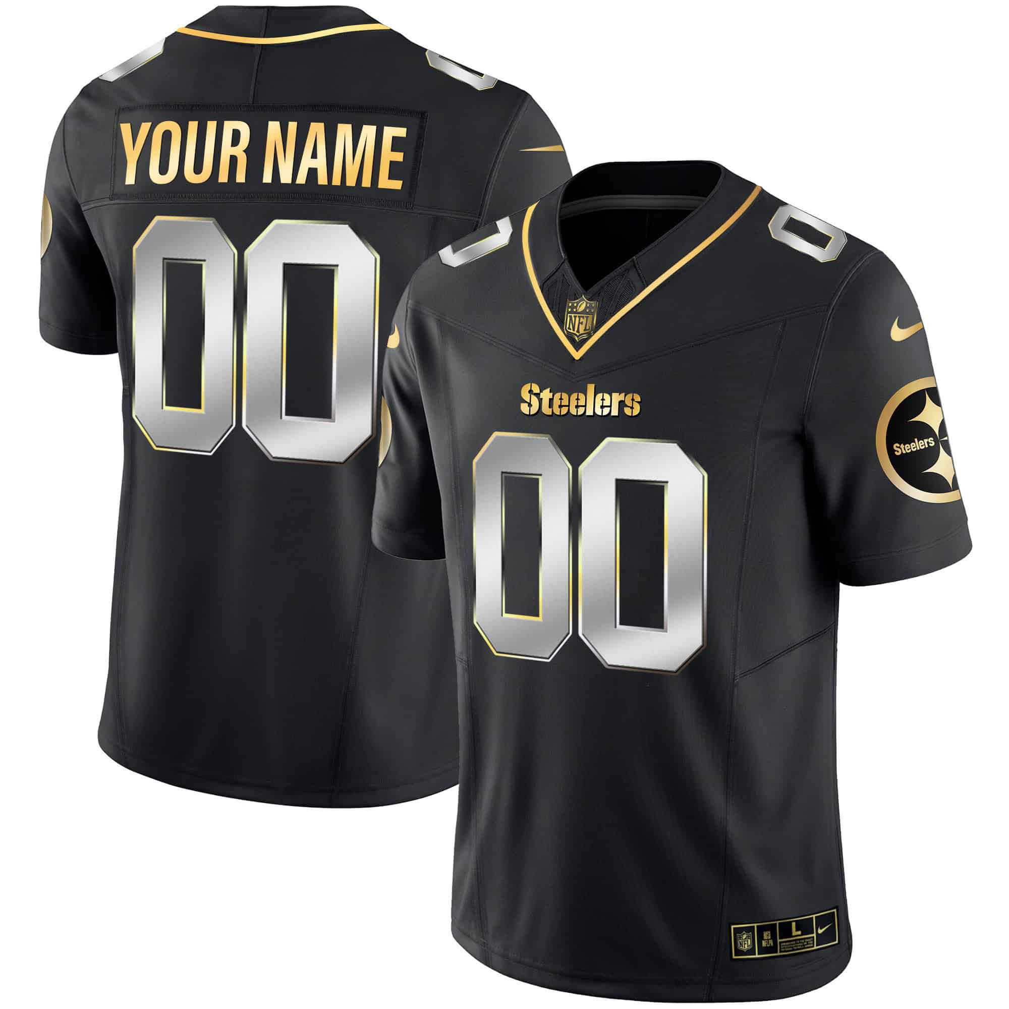 Men Pittsburgh Steelers Black Gold 2024 Nike Vapor Limited Custom NFL Jersey style 1
